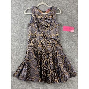 NWT Betsy Johnson Dress Size Small Blue Gold Velvet Burnout Whimsygoth Y2K